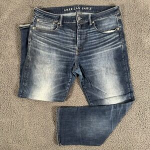 American Eagle Jeans Mens 34x30 Blue Athletic Straight Whiskered